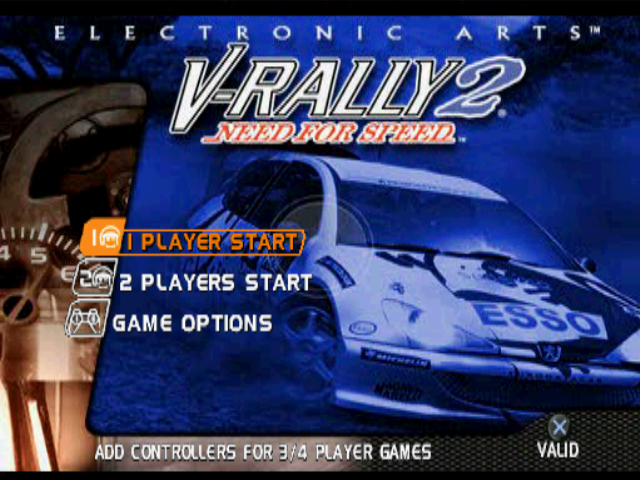 Need for Speed: V-Rally 2 (PlayStation) screenshot: Title screen / Main menu