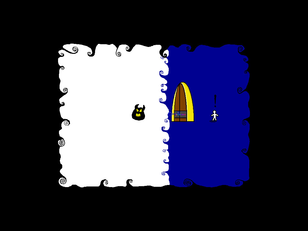 Painajainen (Windows) screenshot: Alas, the little fellow is trapped by a vicious creature.