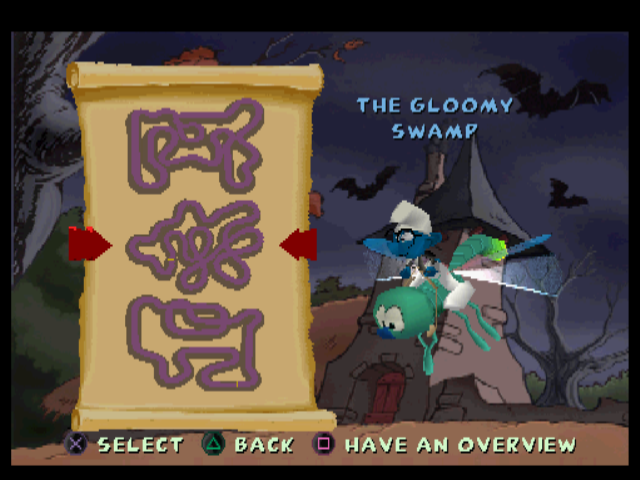 Smurf Racer (PlayStation) screenshot: Choosing a circuit.