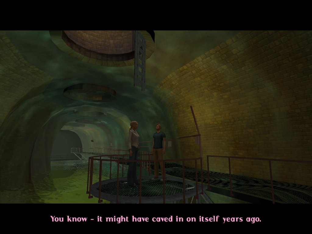 Secrets of the Ark: A Broken Sword Game (Windows) screenshot: Together in the sewers. How romantic...