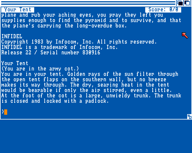 Infidel (Amiga) screenshot: Title screen / Starting location