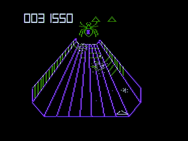 Axis Assassin (Apple II) screenshot: Giant arachnid in sight!