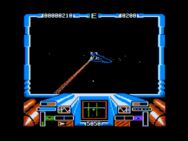 Starglider (Apple II) screenshot: Fire! Oops, that may be a docking station, better get a closer look