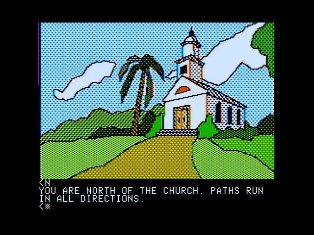 Death in the Caribbean (Apple II) screenshot: Outside of a church