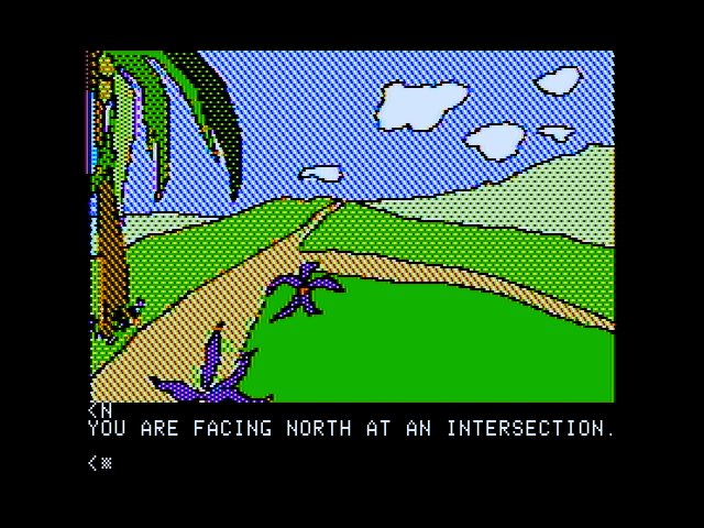 Death in the Caribbean (Apple II) screenshot: Facing north; which way to go?