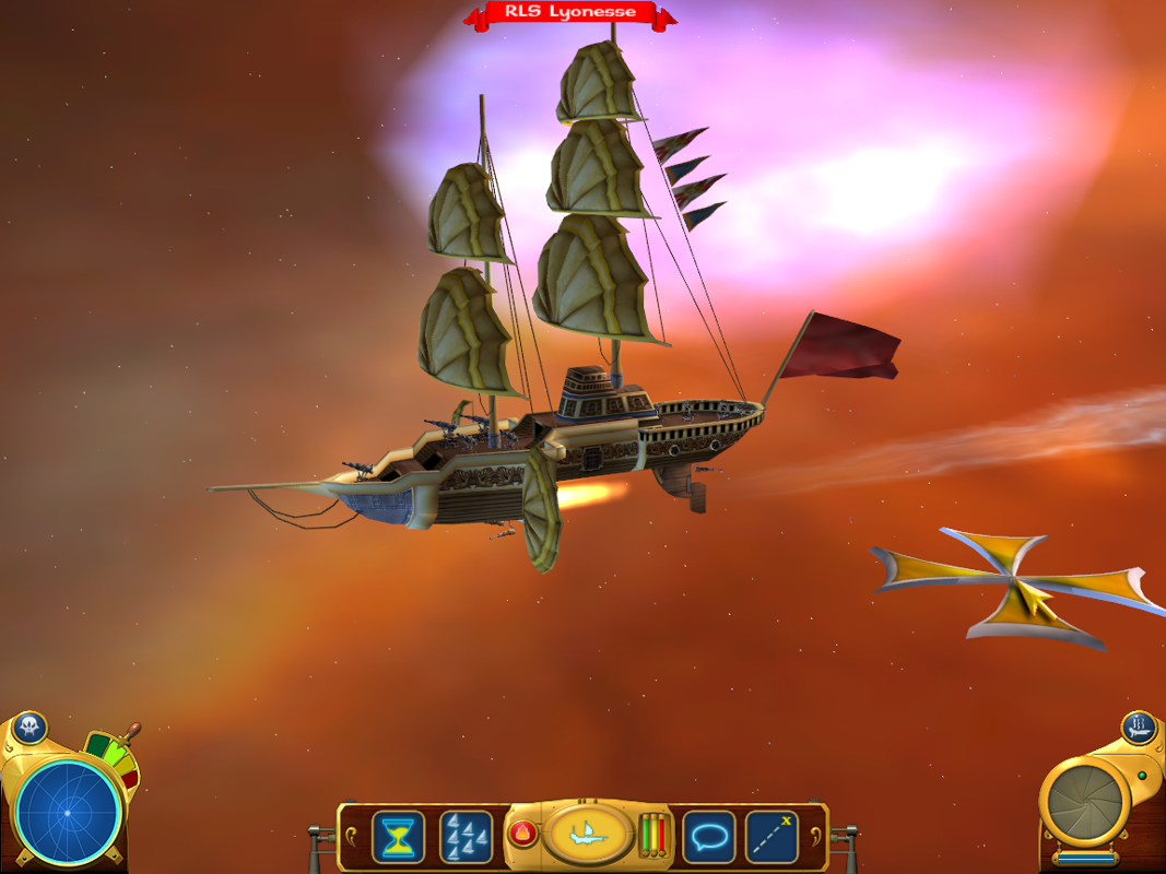 Disney's Treasure Planet: Battle at Procyon (Windows) screenshot: The individual ships are quite detailed indicating their armament etc.