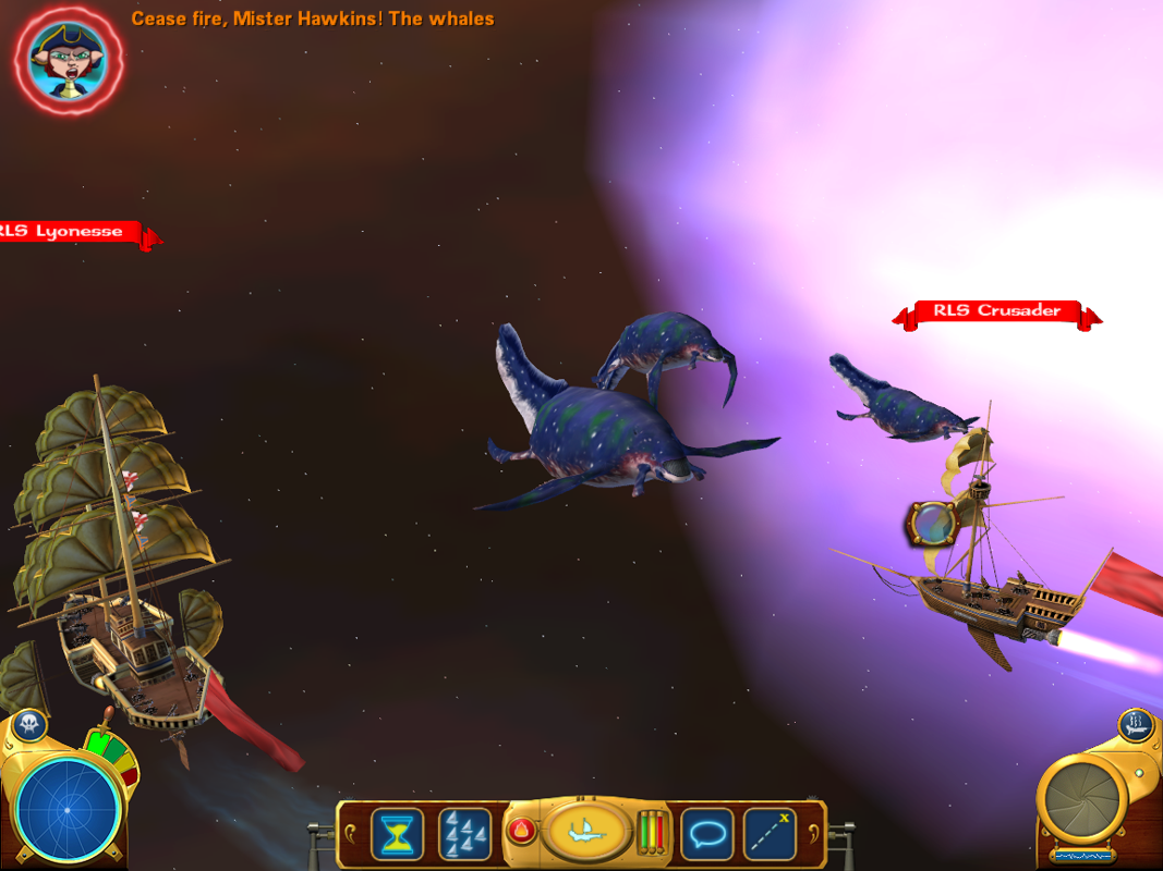 Disney's Treasure Planet: Battle at Procyon (Windows) screenshot: Encountering some whales.