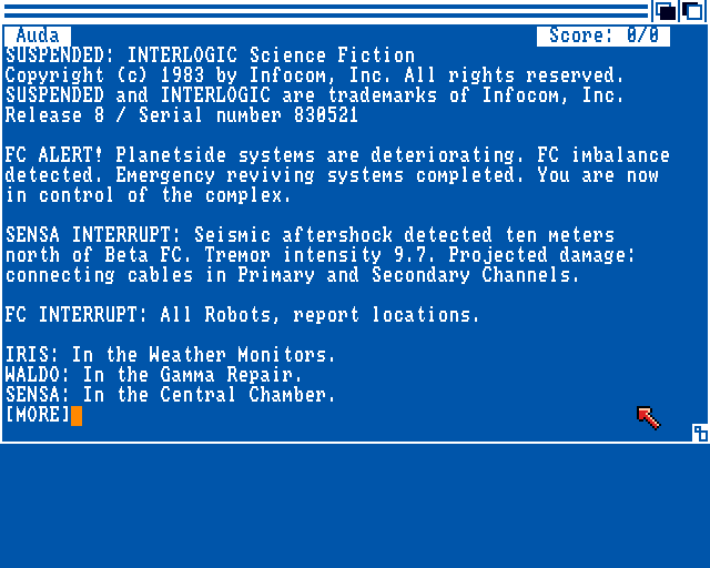 Suspended (Amiga) screenshot: Opening screen
