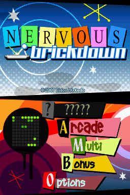 Nervous Brickdown (Nintendo DS) screenshot: Title screen / Main menu