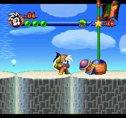Punky Skunk (PlayStation) screenshot: End of the level. Just jump on that bumper to win!