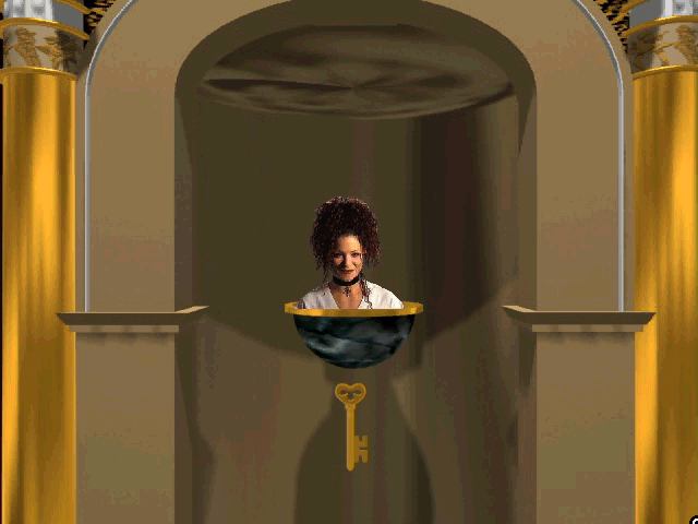 Prince Interactive (Windows 16-bit) screenshot: Bizarre little FMV clip of a woman over a golden key