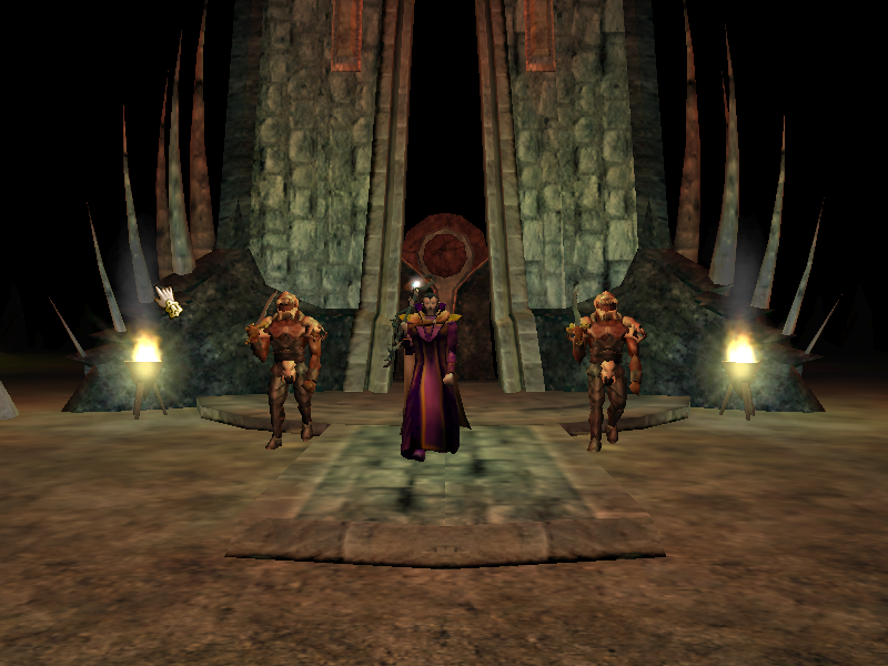 Neverwinter Nights: Hordes of the Underdark (Windows) screenshot: A wizard and his goons come out of the castle to greet us