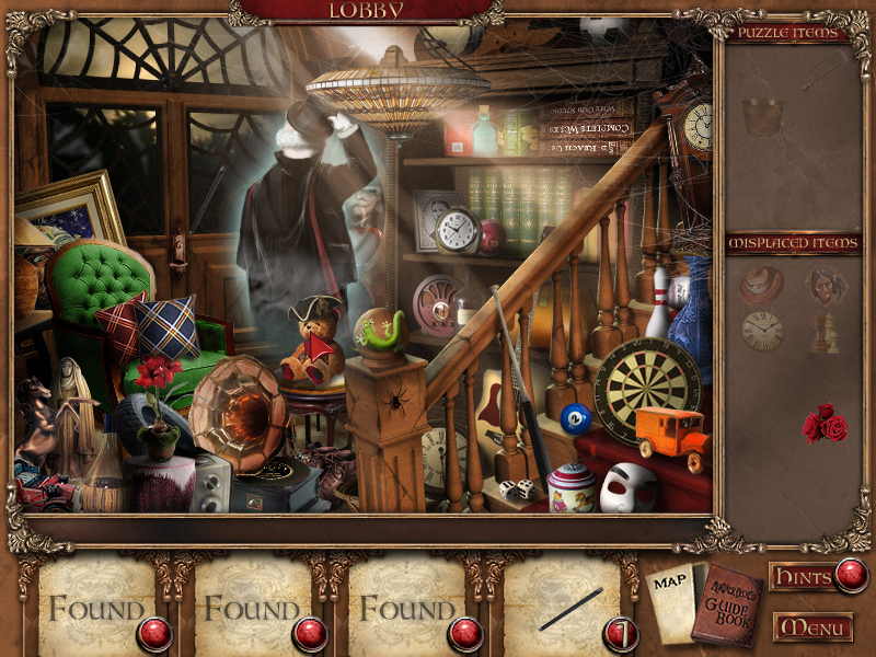 Mortimer Beckett and the Secrets of the Spooky Manor (Windows) screenshot: He gets the hat, moves, and revealed an object