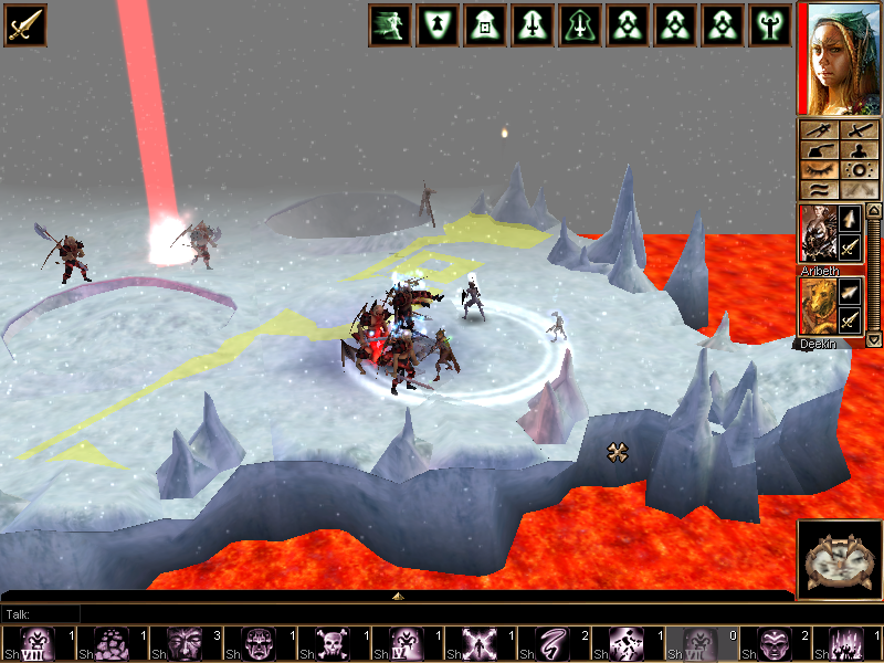 Neverwinter Nights: Hordes of the Underdark (Windows) screenshot: Fighting a horde amidst lava and ice