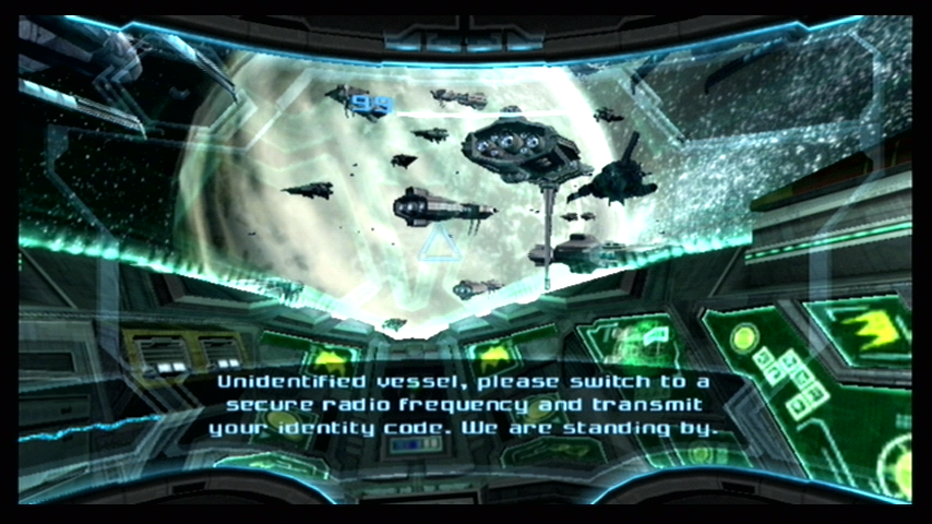 Metroid Prime 3: Corruption (Wii) screenshot: The game begins in Samus' ship.