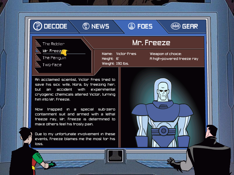 Batman: Justice Unbalanced (Windows) screenshot: read about your rogues gallery,