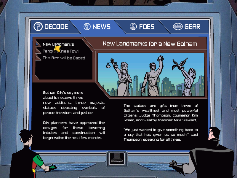 Batman: Justice Unbalanced (Windows) screenshot: It's also where you get news reports,