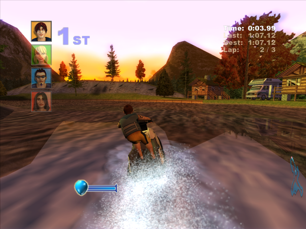 Kawasaki Jet Ski (Windows) screenshot: Hey where's Lonestar? The Eagle 5 parked at the Rockies.