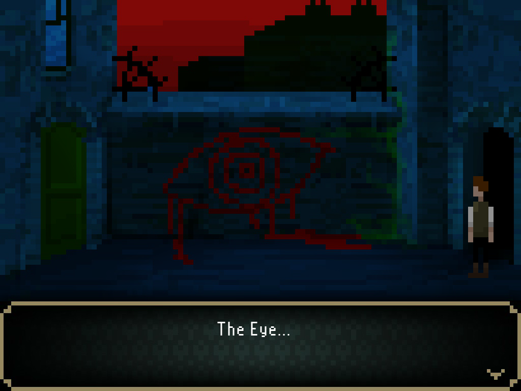 The Last Door: Collector's Edition (Windows) screenshot: Devitt finds the Eye of he Bird painted on a wall. This whole chapter could be largely a vision rather than events in the external world.