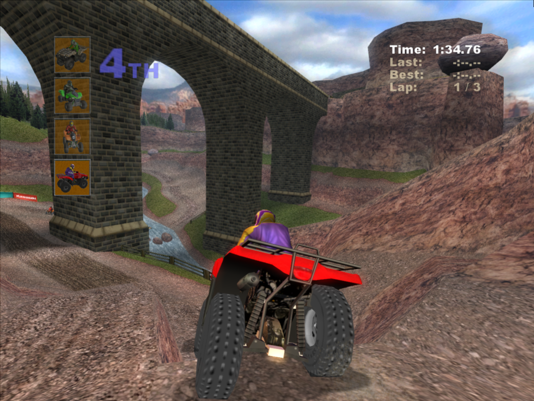 Kawasaki Quad Bikes (Windows) screenshot: Wow! This track is well thought out! I managed to land well!