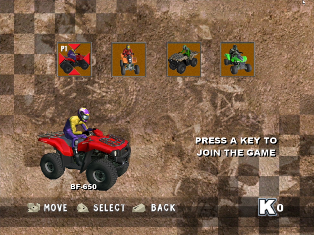 Kawasaki Quad Bikes (Windows) screenshot: Bike Select.