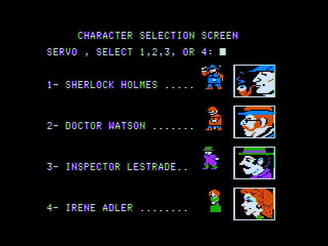 221 B Baker St. (Apple II) screenshot: Character selection