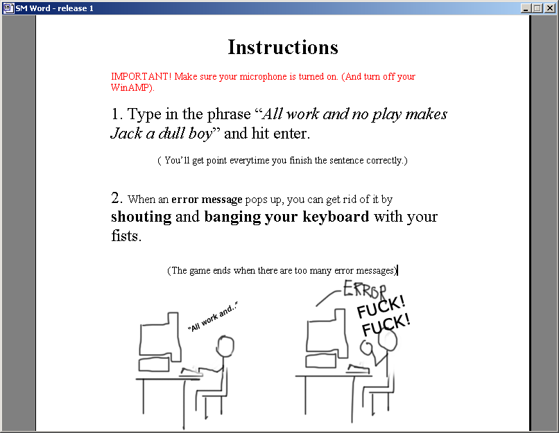 SM Word (Windows) screenshot: Instructions