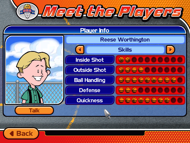 Backyard Basketball 2004 (Windows) screenshot: Players include Backyard regulars such as Reese,