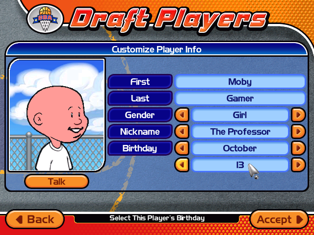 Backyard Basketball 2004 (Windows) screenshot: Making a custom player.
