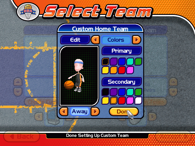 Backyard Basketball 2004 (Windows) screenshot: Making the custom team's uniforms for home and away games.