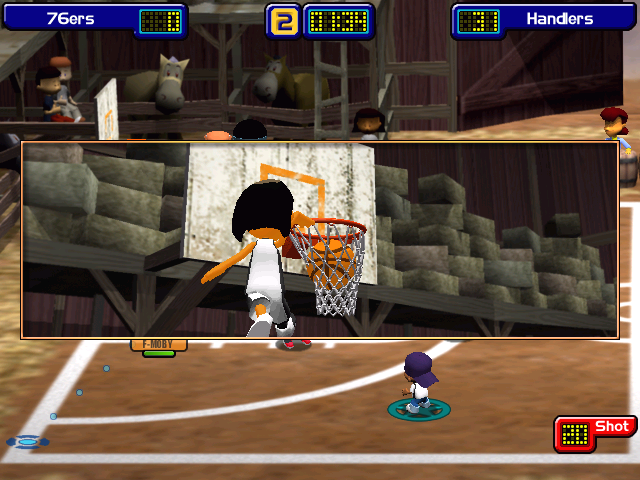 Backyard Basketball 2004 (Windows) screenshot: Moby delivers a slam dunk!