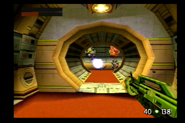 TimeSplitters (PlayStation 2) screenshot: An explosion to the face should take care of a few things.