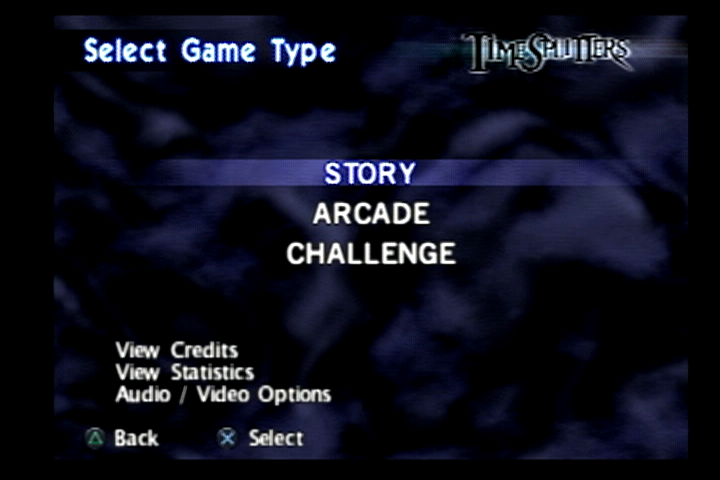 TimeSplitters (PlayStation 2) screenshot: There are three types of game types.