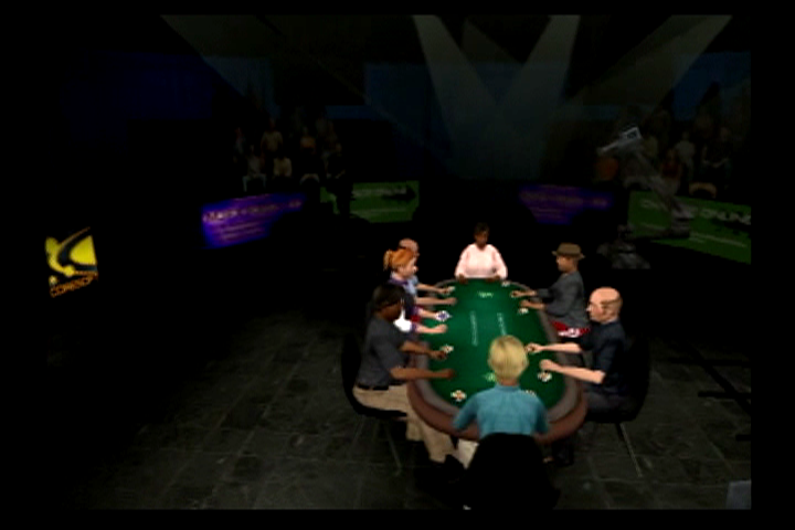 World Championship Poker (PlayStation 2) screenshot: Playing at the main event at the featured table.