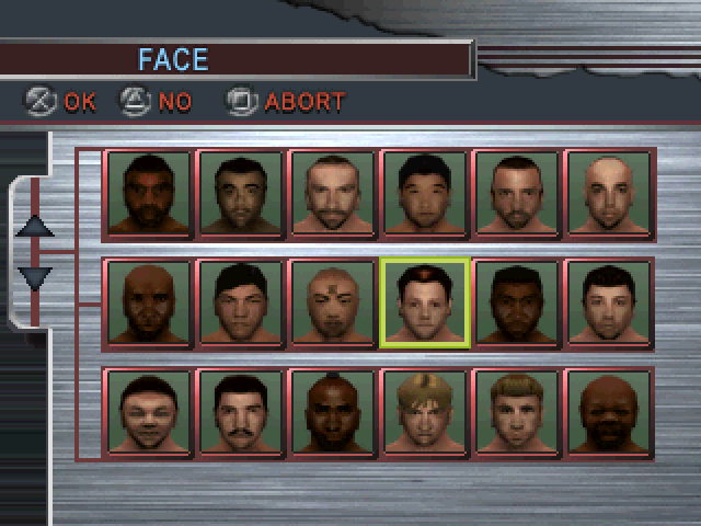 Ultimate Fighting Championship (PlayStation) screenshot: Creating a fighter - choosing a face.