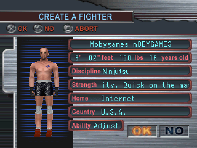 Ultimate Fighting Championship (PlayStation) screenshot: Custom fighter