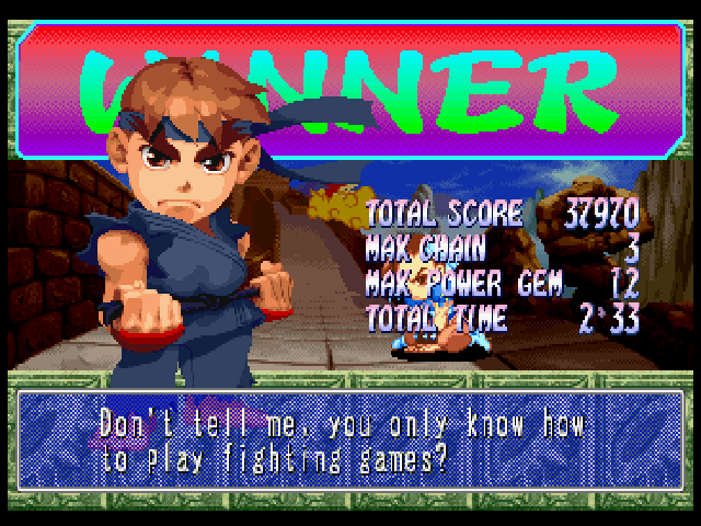 Super Puzzle Fighter II Turbo (PlayStation) screenshot: Ryu winner screen