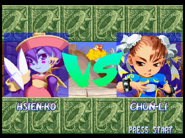 Super Puzzle Fighter II Turbo (PlayStation) screenshot: Hsien-Ko vs Chun-Li