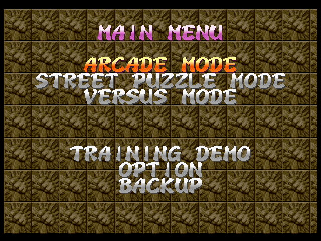 Super Puzzle Fighter II Turbo (PlayStation) screenshot: Main menu