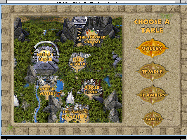 3-D Ultra Pinball: The Lost Continent (Windows 3.x) screenshot: Practice mode table selection