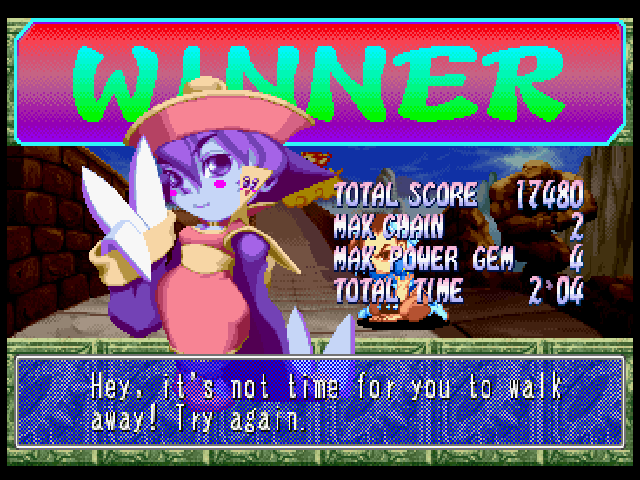 Super Puzzle Fighter II Turbo (PlayStation) screenshot: Hsien-Ko winner screen