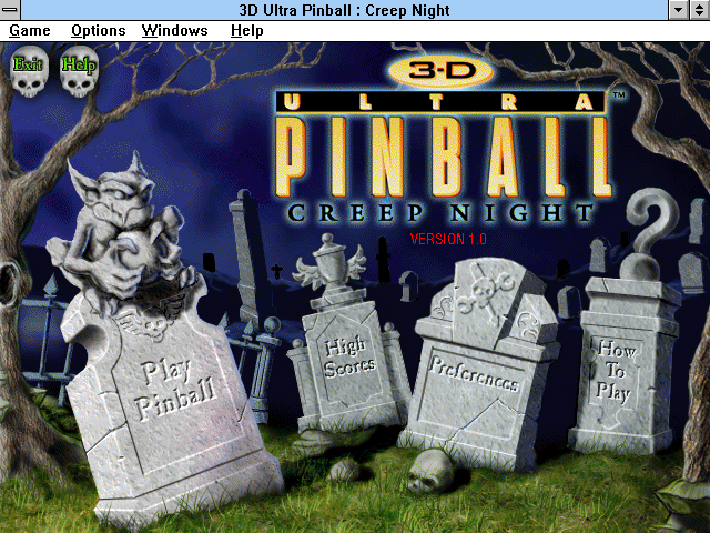 3-D Ultra Pinball: Creep Night (Windows 3.x) screenshot: Main menu