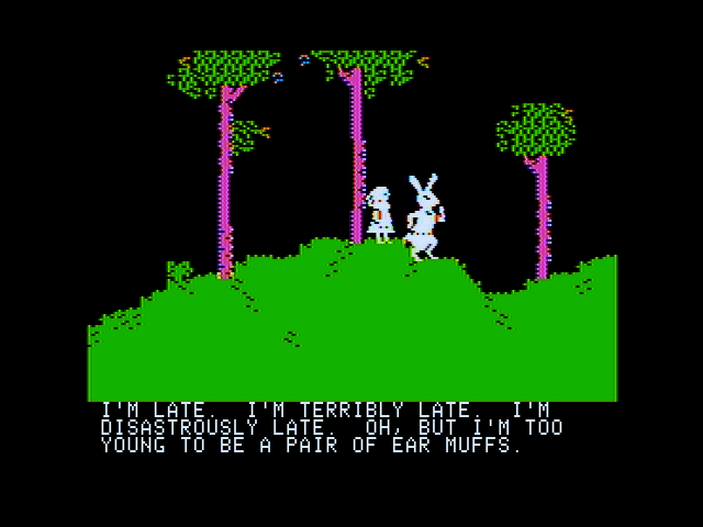 Alice in Wonderland (Apple II) screenshot: This rabbit is late!