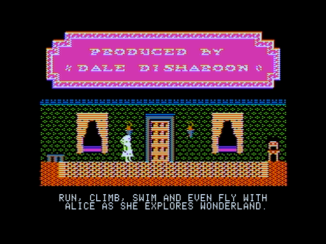 Alice in Wonderland (Apple II) screenshot: Part of the game demo and credits