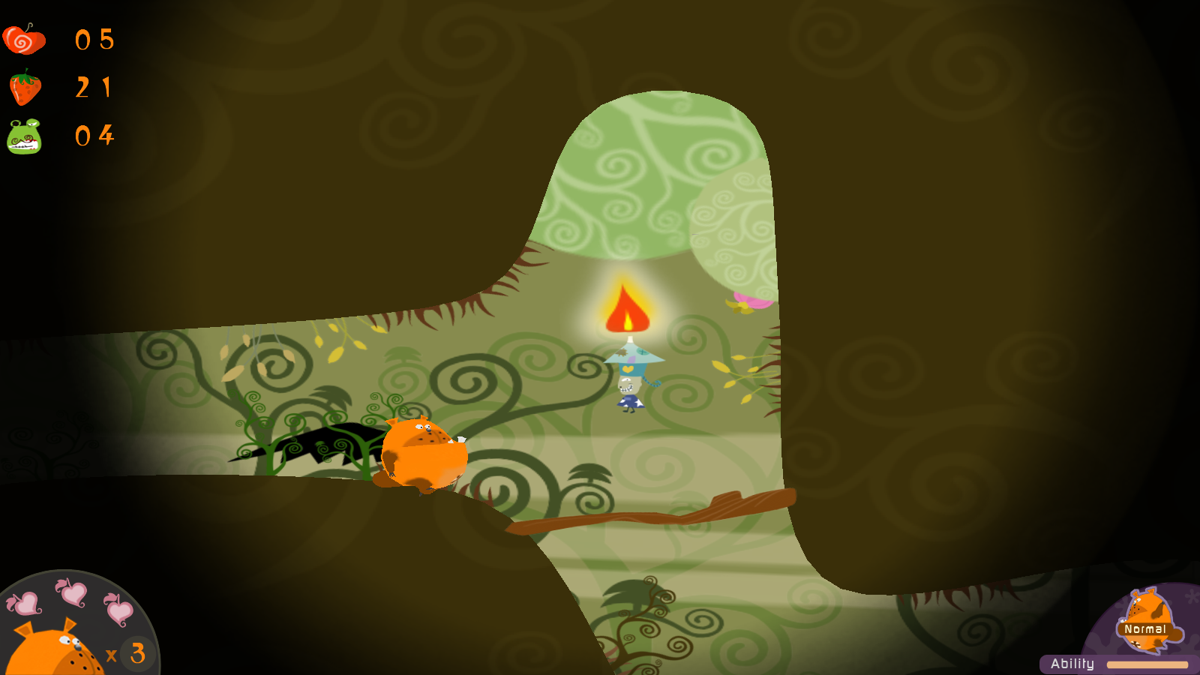 Bear Go Home (Windows) screenshot: Level 2 is underground, so lighting the way with a candle is advised.