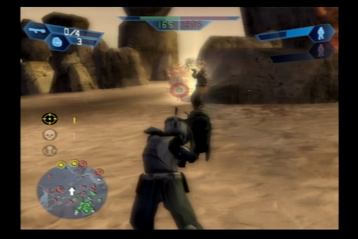 Star Wars: Battlefront (PlayStation 2) screenshot: Givin' it to a Tusken Raider.