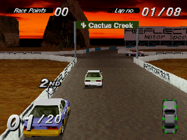 Destruction Derby (PlayStation) screenshot: View the scenery while bumping into your enemies.