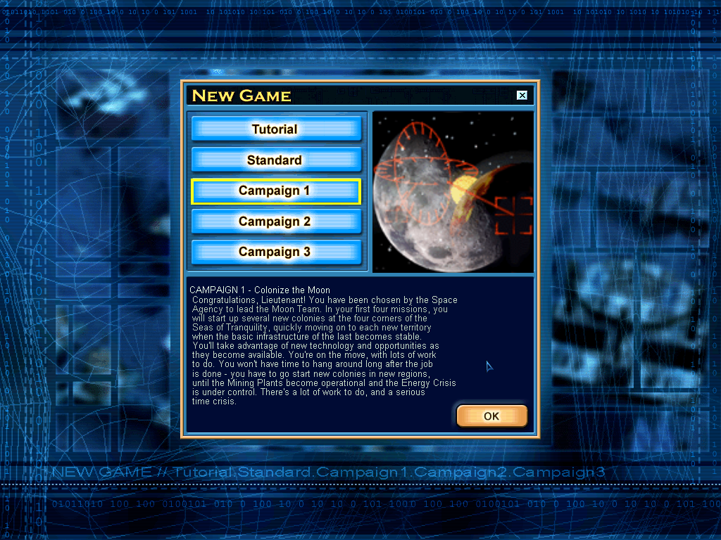Moon Tycoon (Windows) screenshot: Campaign selection