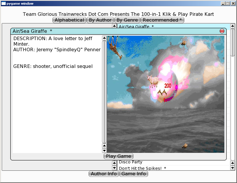 100-in-one Klik & Play Pirate Kart (Windows) screenshot: Information about Air/Sea Giraffe