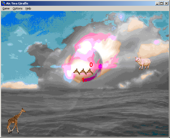 100-in-one Klik & Play Pirate Kart (Windows) screenshot: Air/Sea Giraffe: approaching a bonus pig
